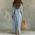 thumbnail image 4 of Wovilon Women's Maxi Shirt Dresses, Casual Button Down Long Tunic Tops with Front Slit, Loose Fit Roll-Up Sleeve Solid Color Beach Cover Up Dress, Lightweight Summer Vacation Wear, 4 of 9
