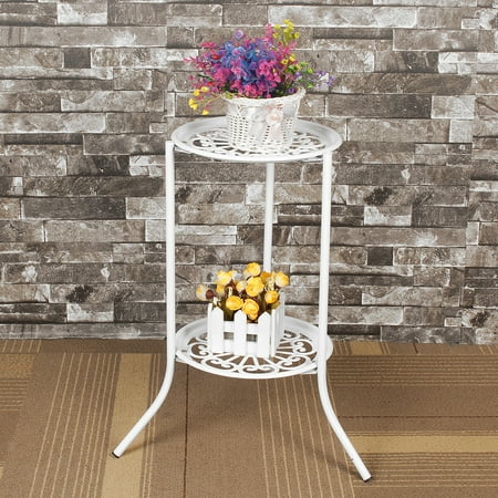 Outdoor Plant Stand - 2 Tier Outdoor/ Indoor Metal Plant Stand Flower Planter Garden Display Holder Shelf Rack