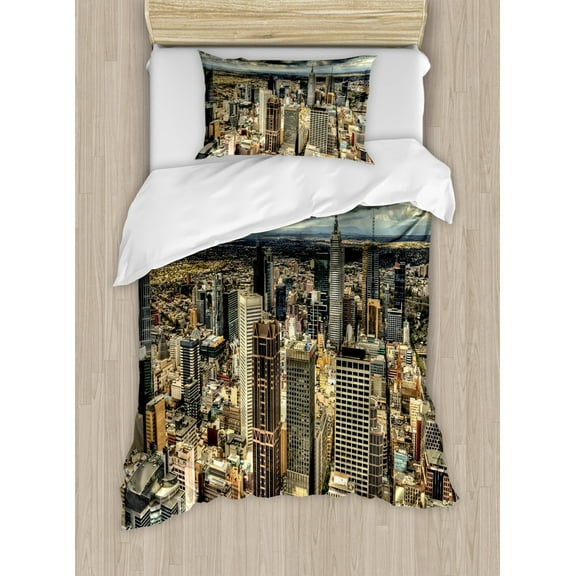 Urban Duvet Cover Set Twin Size, Melbourne Cityscape Modern Australia Architecture Buildings Metropolis Dramatic Sky, Decorative 2 Piece Bedding Set with 1 Pillow Sham, Multicolor, by Ambesonne