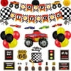 Race Car Birthday Party Decoration Set Race Car Party Signs Racing Birthday Banner Checkered Flags Balloons for Boys Let's go Racing Party Supplies with Banner, Cake Topper,Monster Truck Balloons