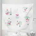 thumbnail image 1 of Love Tapestry, Pastel Valentine's Day Themed Hearts Radio Cup Cloud Umbrella Home Tree, Fabric Wall Hanging Decor for Bedroom Living Room Dorm, 5 Sizes, Pink Mint Green Eggplant, by Ambesonne, 1 of 1
