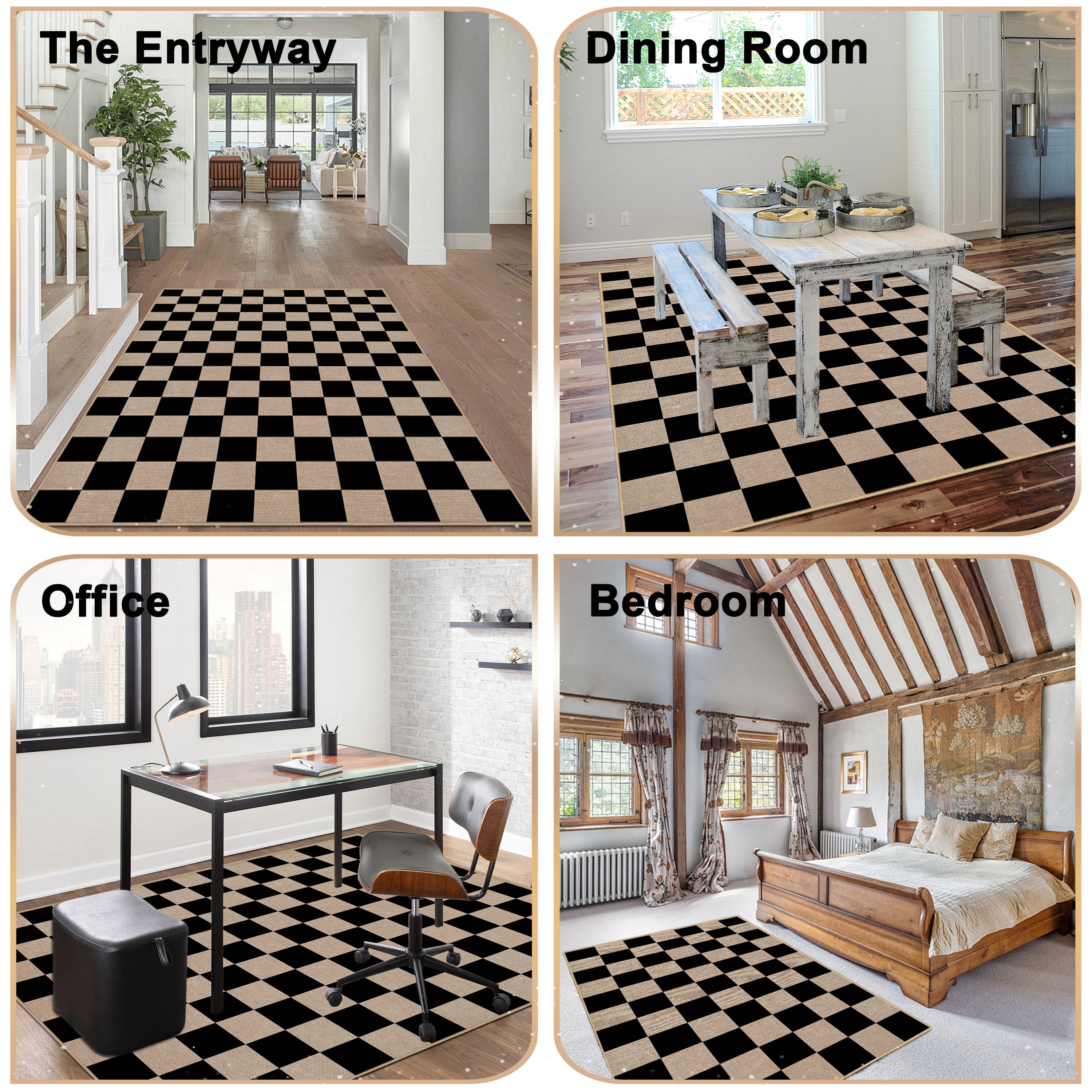 Artnice Easy Jute Indoor Outdoor Rugs, Washable Checkered Rugs Plaid Rugs, 3x5 Area Rugs for Living Room, Non Slip Carpet Mats for Home Décor