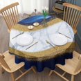 thumbnail image 3 of Blue Gold Wave Marble Pattern Round Tablecloth 60"x60",Wrinkle Wipeable Table Cloth for Kitchen Dining Room Picnic Patio Party, 3 of 6