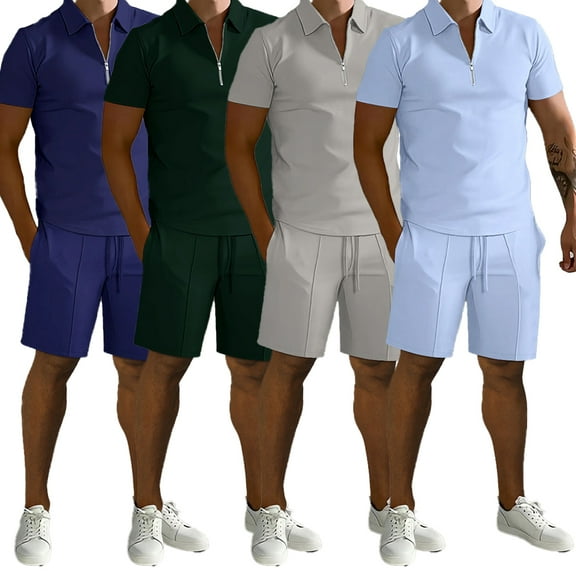 Zoeecloth Mens Casual T-Shirt Outfit 2PCS for Male Summer Solid Color Short Sleeve Tees Shirt Set S-3XL