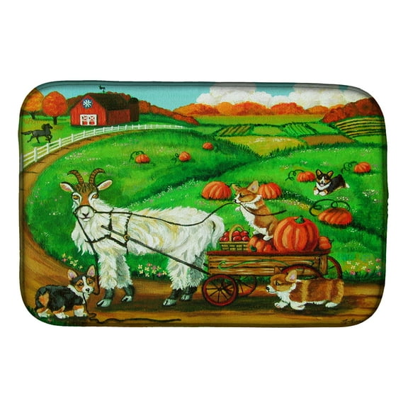 Corgi Pumpkin Ride with Goat Dish Drying Mat