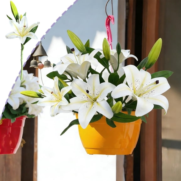 Artificial Lily Flowers,Long Stem Faux Flowers with Buds,White Lily Artificial Flowers for Home Hotel Flower Arrangement,Real Touch Fake Flowers Lily for Wedding Home Party Garden Easter Lily