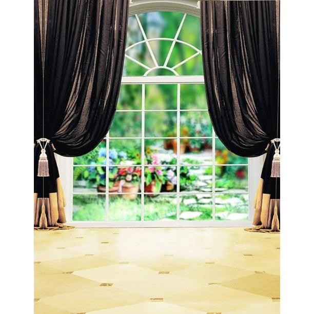 ABPHOTO Polyester 5x7ft Window Flowers Black Curtain Photography Backdrops  Photo Props Studio Background 