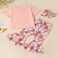 thumbnail image 3 of Baby Girls Pink Romper/Tops + Floral Flared Pants + Headband, 3 of 9