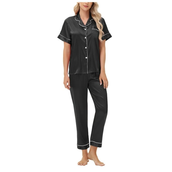 Womens Silk Satin Pajamas Set Long Sleeve Button Down Sleepwear 2 Piece Lounge Set Pj Set