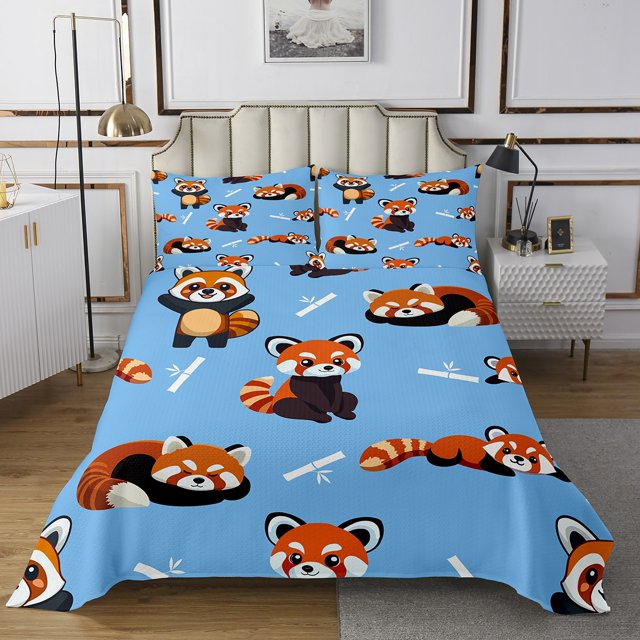 Erosebridal Cute Raccoon Red Panda Coverlet Set Queen, Woodland Wildlife Bedding Set 3 Pieces