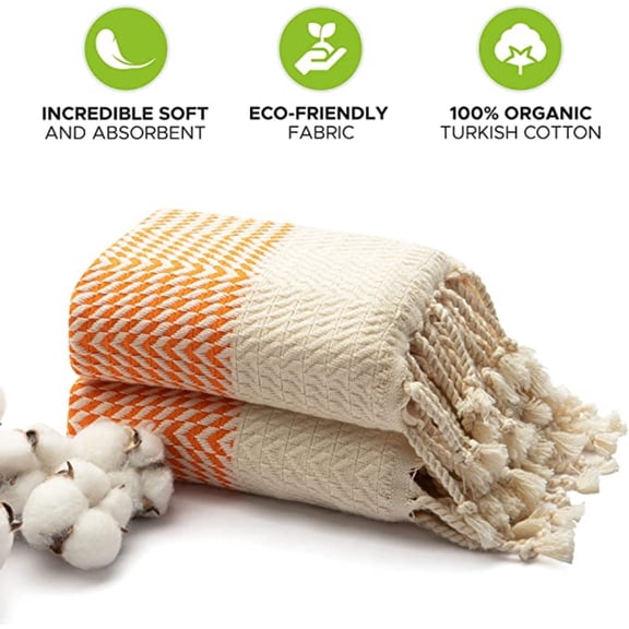 Mykonos 2-Pack Turkish Cotton Hand Towels – Orange Boho, 40x19 in, Soft Absorbent Decorative Bathroom Towel Set