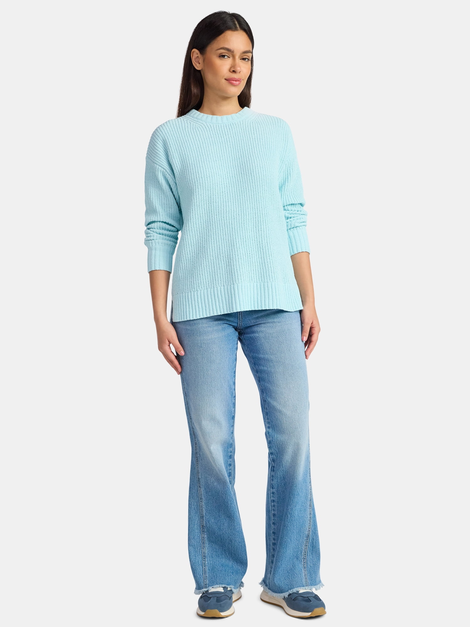 Time and Tru Women's Chenille Sweater with Long Sleeves, Midweight, Sizes XS-XXXL