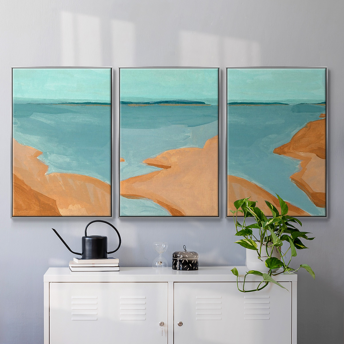 Out on the Sandbar I - Framed Premium Gallery Wrapped Canvas L Frame 3 Piece Set - Ready to Hang