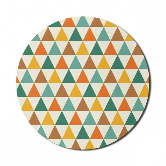Geometric Mouse Pad for Computers, Retro Style Triangle Forms Geometric Arrangement Colorful Shapes Vintage Pattern, Round Non-Slip Thick Rubber Modern Mousepad, 8" Round, Multicolor, by Ambesonne