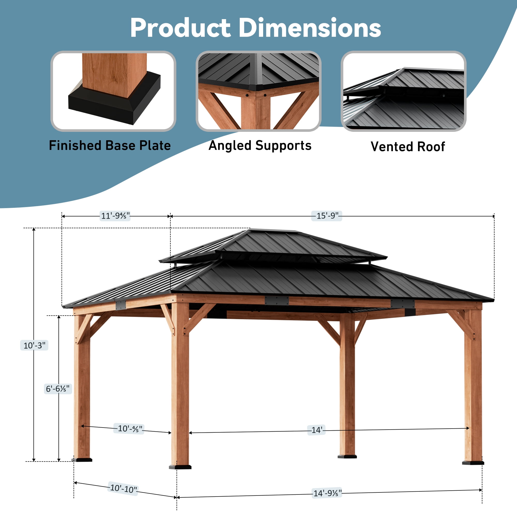 Modern Shade 12'x16' Rosewood Cedar Gazebo - Thumbnail 4