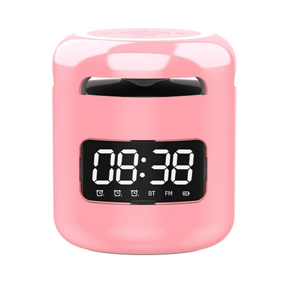 Altavoz Bluetooth con alarma, reloj, BT5.0, pequeño, 32 GB, función de radio para mujeres Rosa
