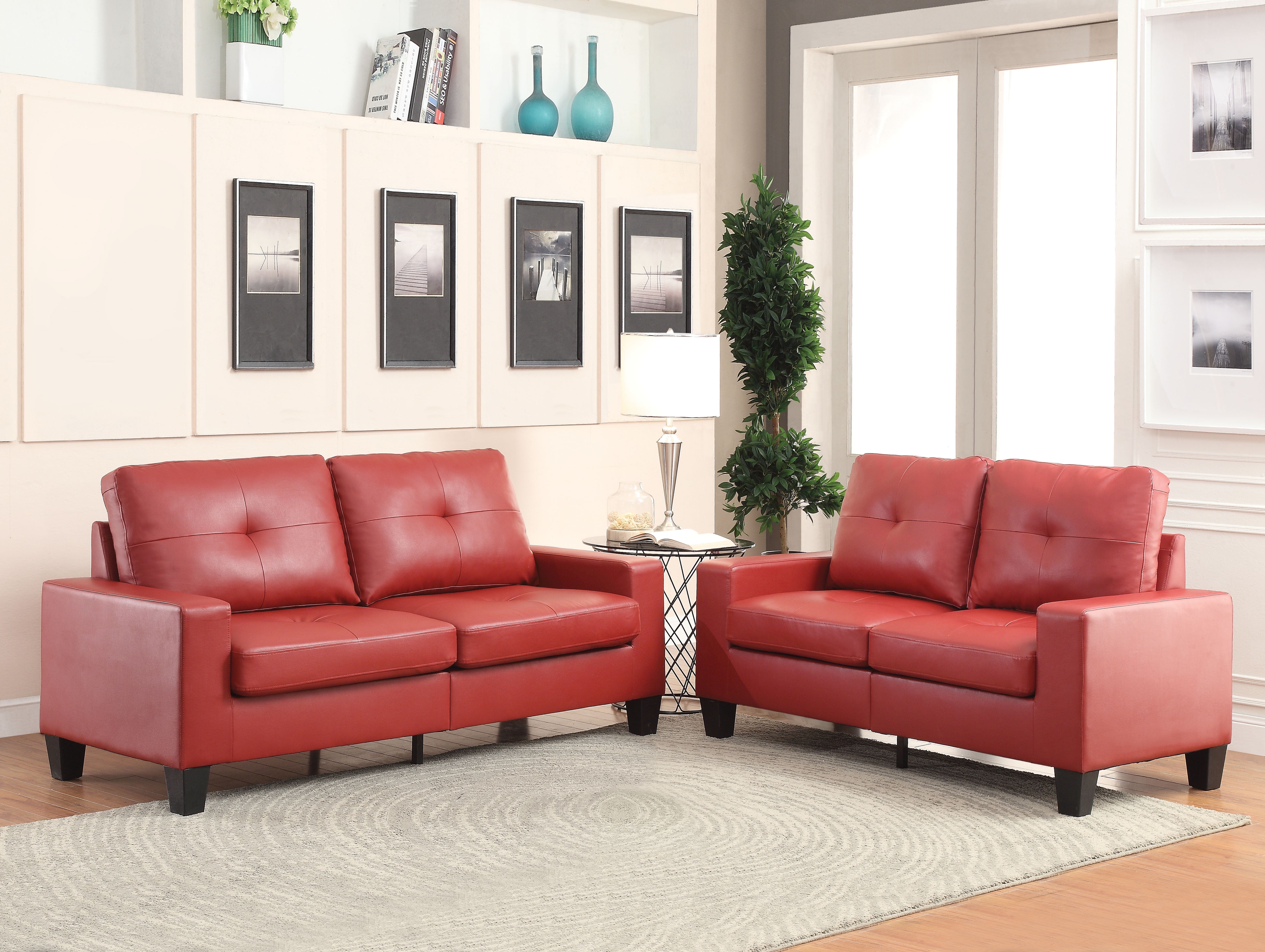 Fashionable Sofa & Loveseat, Red