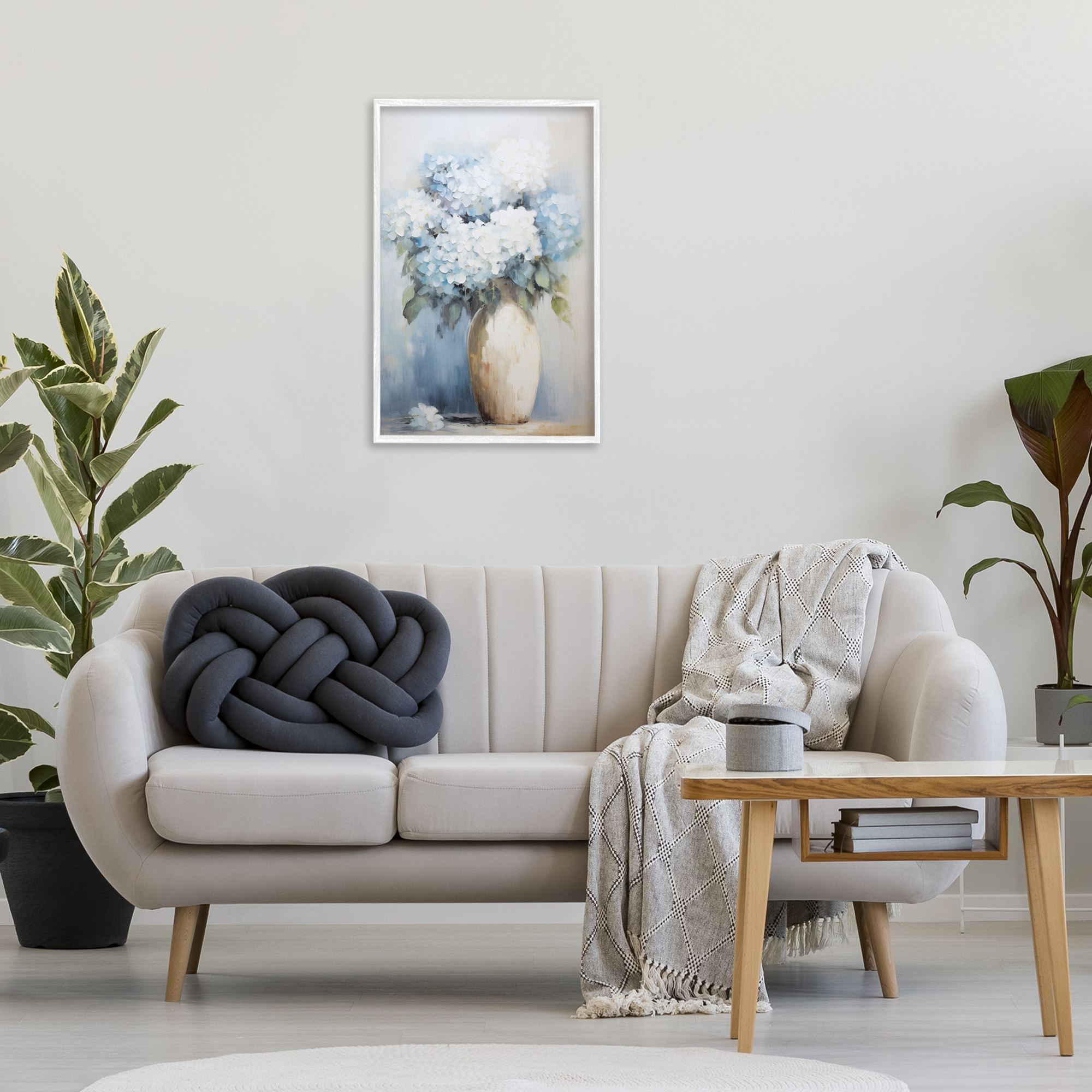 Stupell Industries White & Blue Hydrangeas Botanical & Floral Painting White Framed Art Print Wall Art, 20 x 30