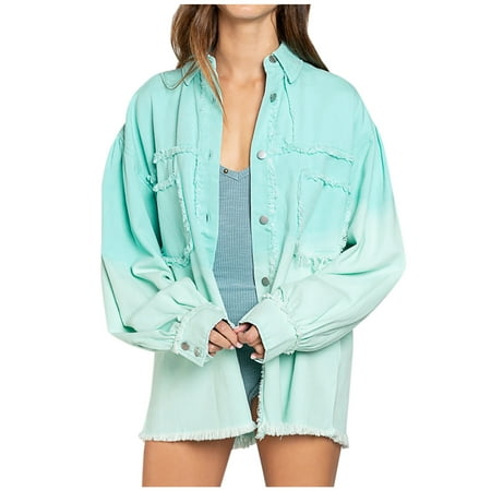 

Trench Coats for Women Puffer Jacket Womens Trendy Women Winter Casual Pockets Button Long Sleeve Tops Jacket Coat Long Cardigans for Women New Arrival Denim Jacket for Women Green XL