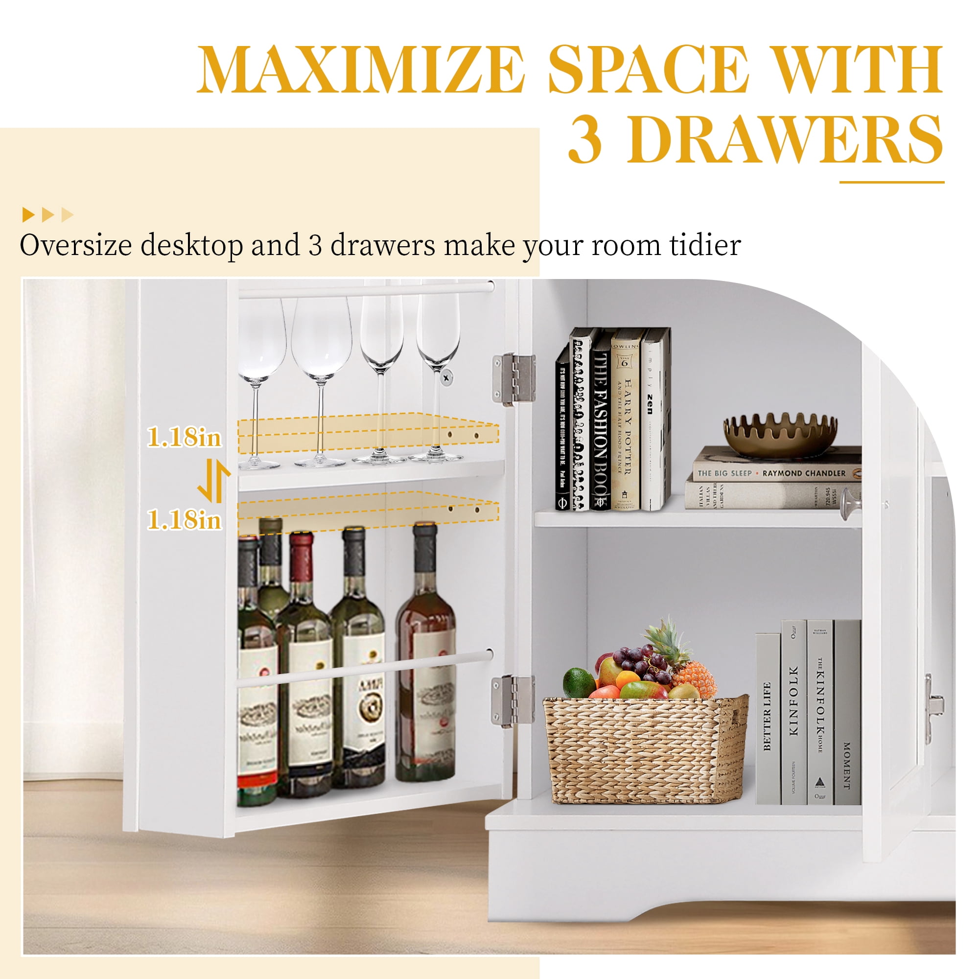 Magic Union 54" Modern Buffet Cabinet with Storage,Wood Sideboard Cabinet with Drawer,Coffee Bar Cabinet with Doors and Adjustable Shelves,Kitchen Pantry Storage Cabinet for Living Room