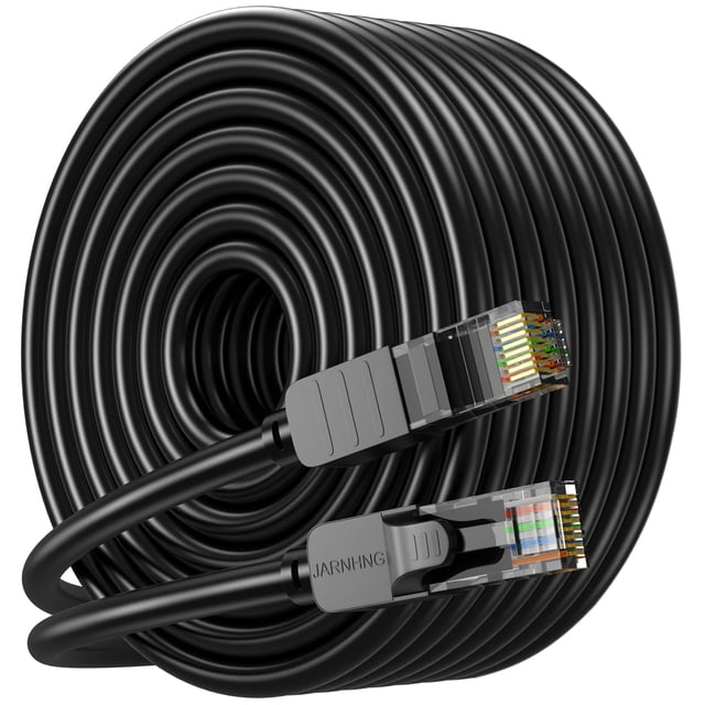 Cable Ethernet JARNHNG Cat 6 de 100 pies y 10 Gbps para interiores y exteriores, negro