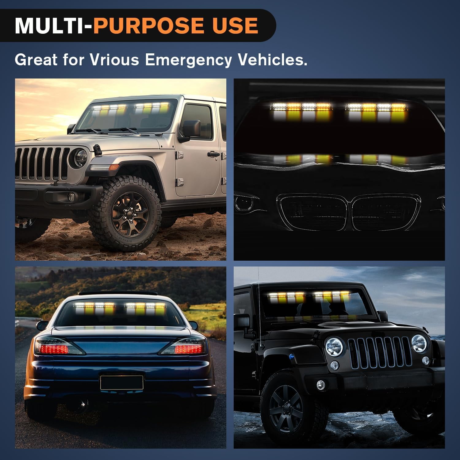 Nilight 32Led Amber White Emergency Dash Strobe Lights with Controller Suction Cups Warning Hazard Interior Front/Rear Windshield Deck Split Light Bar for Truck
