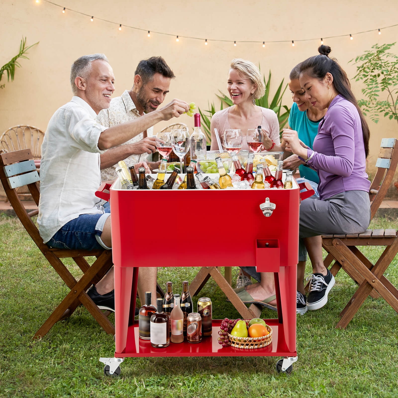 Costway 80-quart Cooler Beer Cart Outdoor Entertaining Rolling Party Steel Bar Bistro