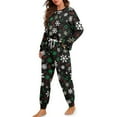 thumbnail image 2 of SCRAWLGOD Christmas Snowflake Musical Notes Black 2 Pack Women’s Pajama Sets with Pockets Long Sleeve Long-Sleeve Pullover Top and Full-Length Bottom Lounge Sets Soft Pj Sleepwear, L, 2 of 7