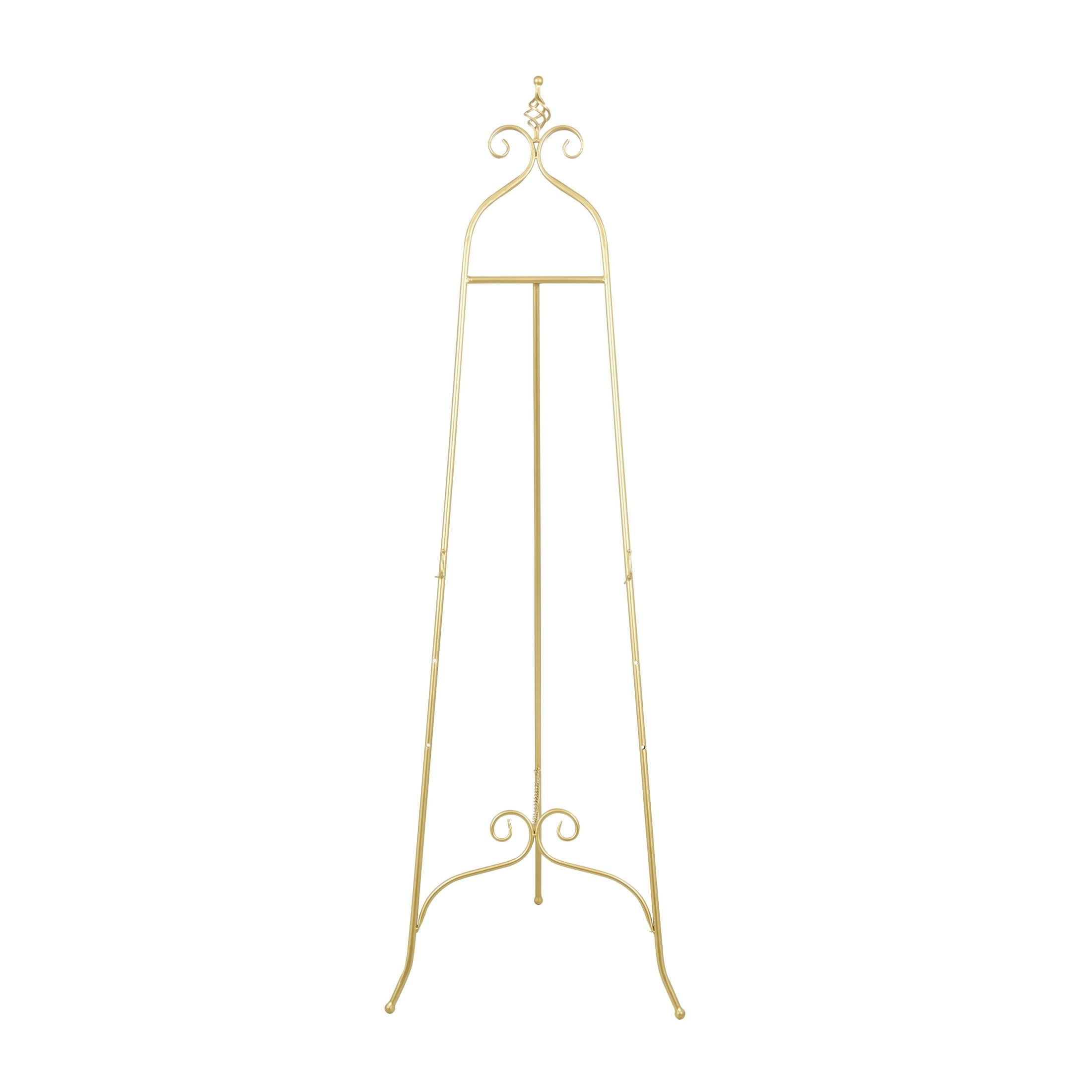 DecMode 21" x 63" Gold Metal Tall Adjustable Floor 3 Level Scroll Easel, 1-Piece