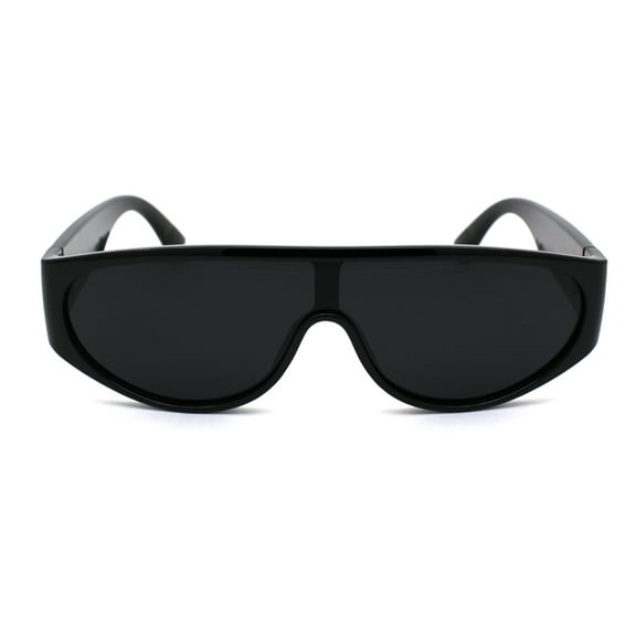 Narrow Flat Top Shield Retro Mod Plastic Fashion Sunglasses All Black