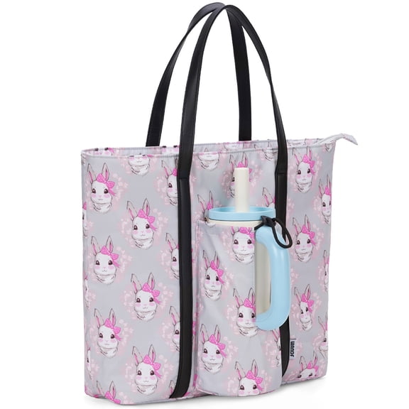 Cute Tote Purse with Cup Holder, Tote Bag for Women Work Tote Bags, Large Shoulder Bag, Top Handle Handbag for Travel Beach School, 15L, Grey