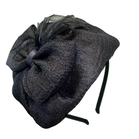 FENOHREFE Tulle Half Caps Bowknot Hairhoop for Women French Headband 1920s Fascinator Evening Dresses Hat for Formal Occasion