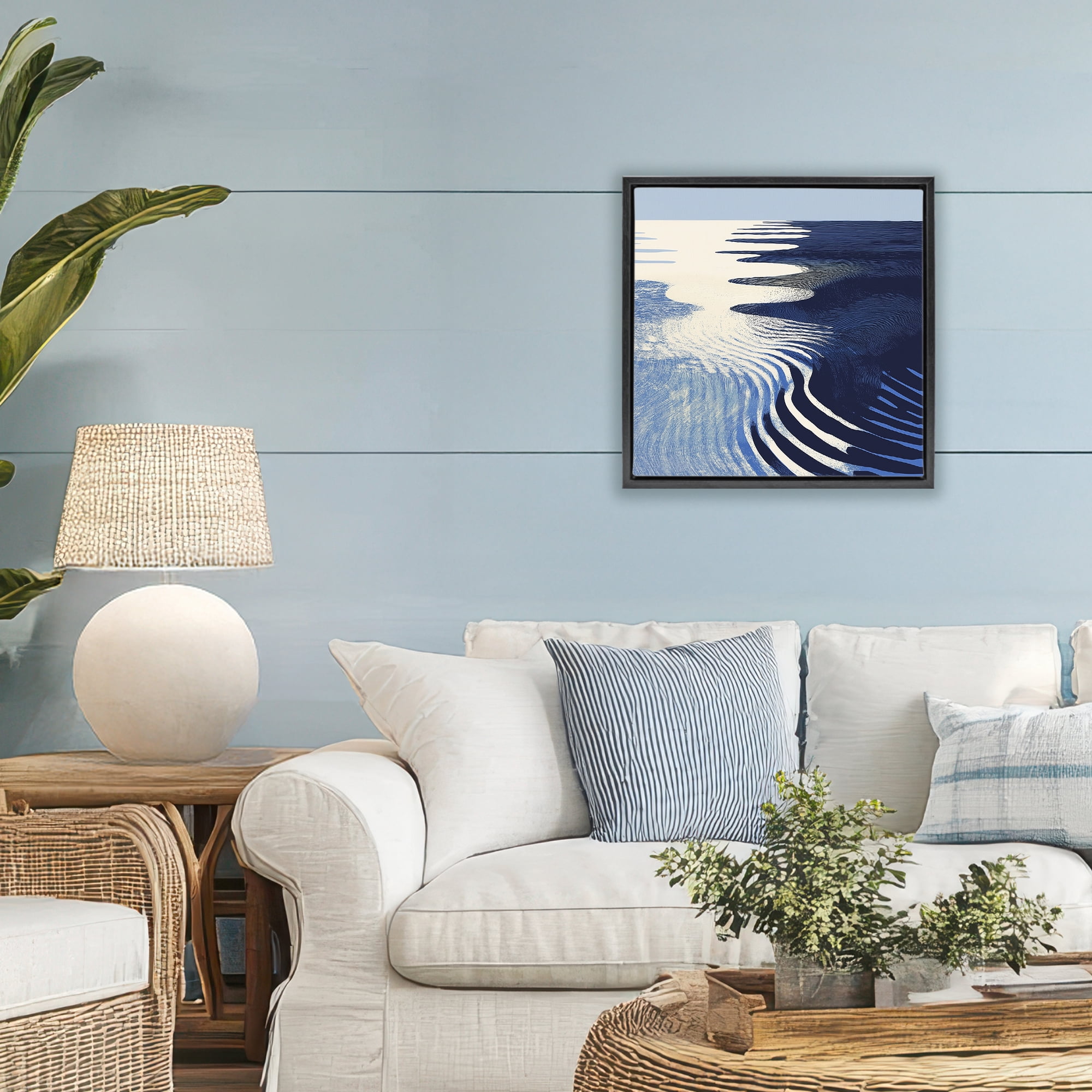 Stupell Industries Abstract Cobalt Ripples Black Framed Floater Canvas Wall Art, design by Walker Noble