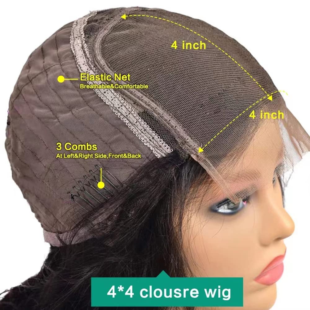 MDL Body Wave 4x4 Lace Front Wigs Human Hair Pre Plucked With Baby Hair Natural Color For Black Women 180% Density 14inch