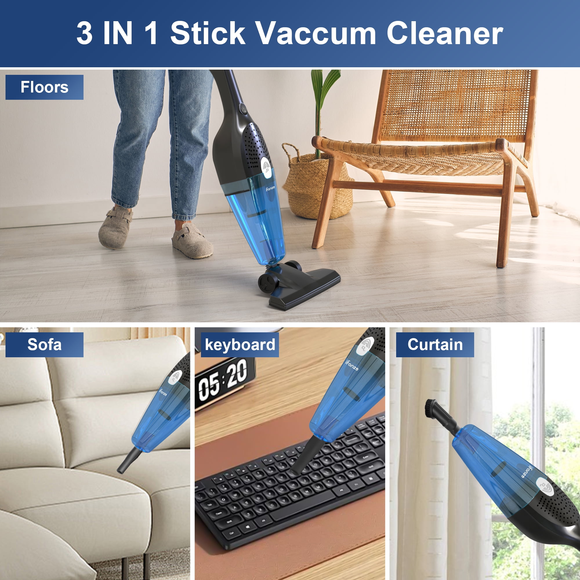 iFanze 3-in-1 Corded Stick Vacuum, 25KPa, 1000W, for Home iFanze 3-in-1 Corded Stick Vacuum, 25KPa, 1000W, for Home
