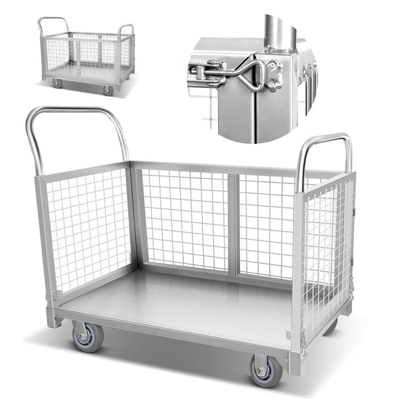 2200 Lbs Heavy Duty Platform Truck, Foldable Cart with Wheels with 4 Guardrails, 4-in-1 Heavy Duty Cart with 4 Casters and Matching Screws & Nuts