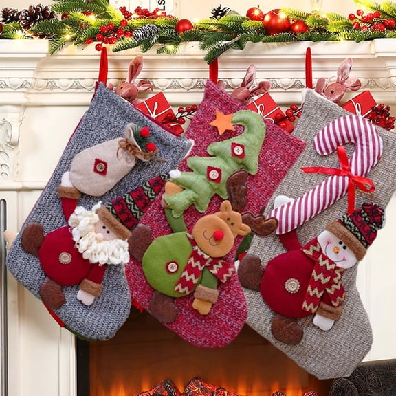 Gcvizuso Christmas Stockings, Clearance Christmas Decor, Christmas Large Stockings Plaid With Cuff Stocking Decor Gift Bag