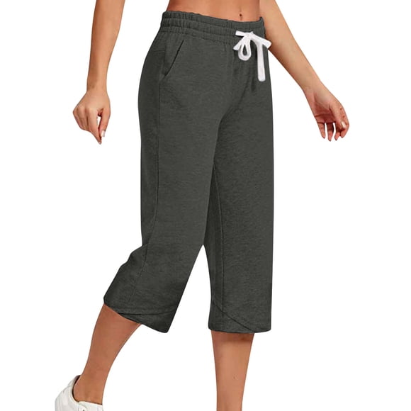 Daeful Pantalon Capri pour Femmes Taille Haute Pantalon Vacances Jambe Droite Ample Capris Gris Foncé TG