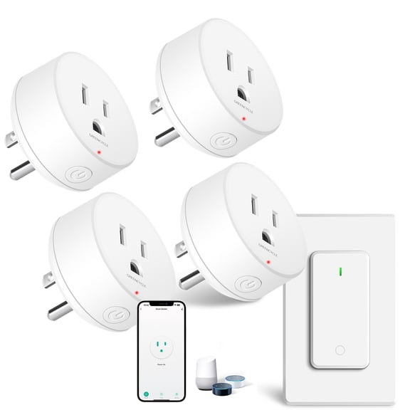 GreenCycle WiFi Smart Outlet Plug with Remote,Detachable Wall-Mounted Switch,Works with Alexa & Google Home,Tuya/Smart Life App,15A/1500W,ETL/FCC Listed,2.4GHz Only,Remote Control from Anywhere