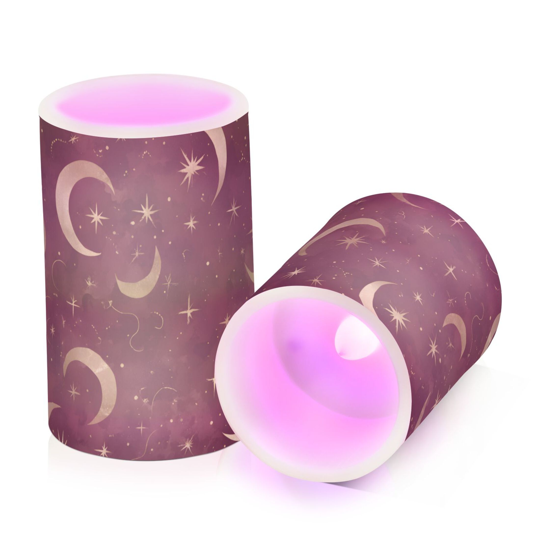 Stars and Moon Flameless LED Candle Set with Remote, Battery Operated Color Changing Pillar Candles, Set of 2