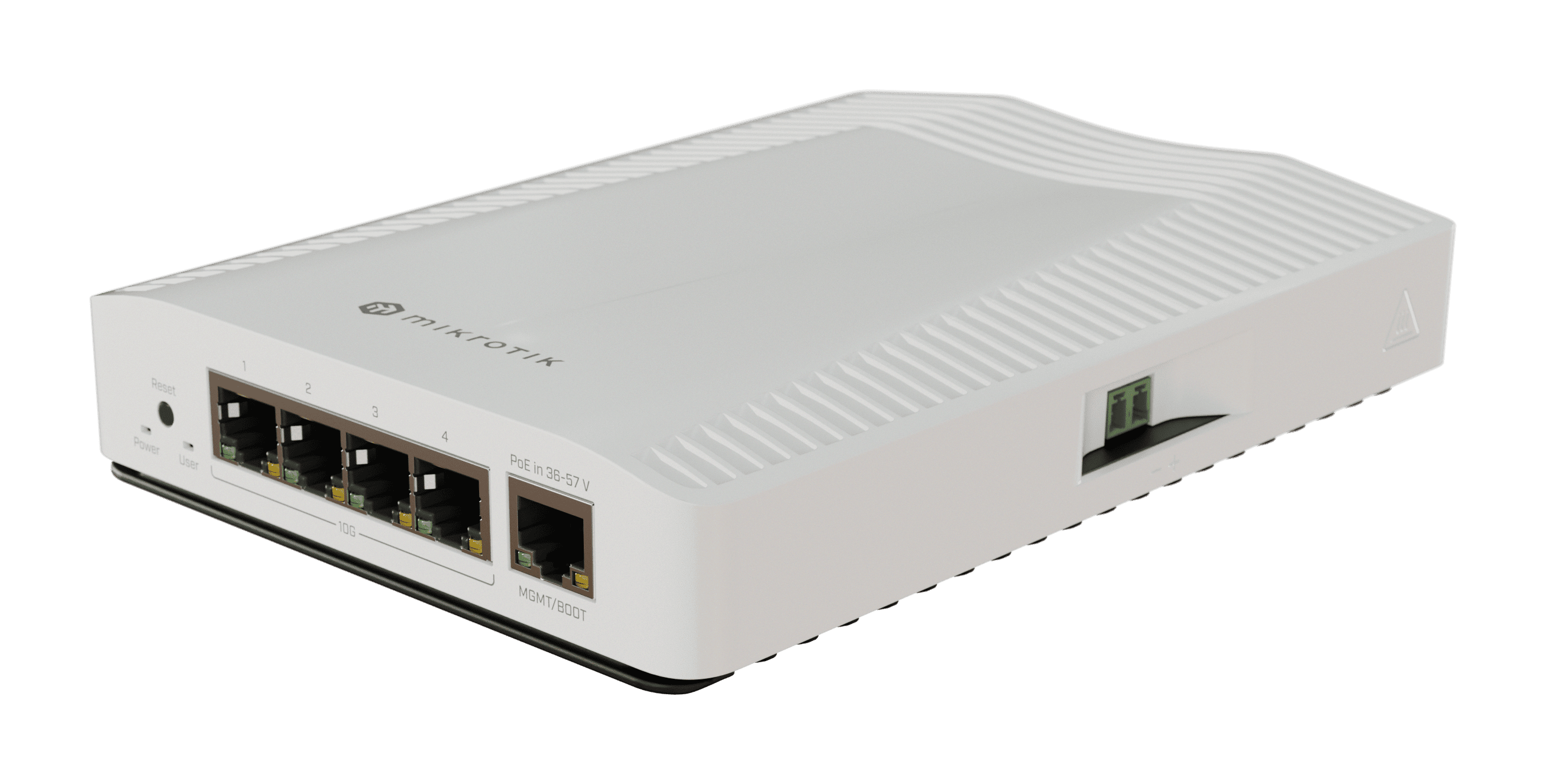 MikroTik CRS304-4XG-IN 10G Ethernet Switch, 4 x 10G Ports, Fanless Design, Layer 3, Dual-Core ARM CPU, PoE-In, Versatile Mounting Options, Silent Operation for Home & Office Networks
