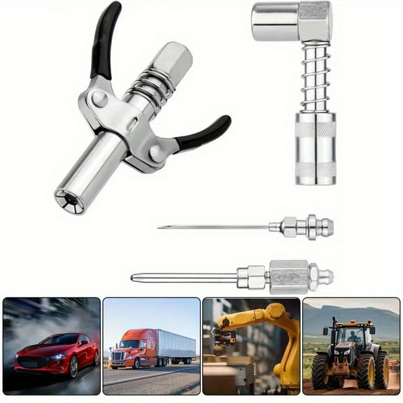 [Tools & Hardware] A Set of 4 Pcs Grease Gun Fitting Kit,Include 90 Degree Grease Gun Coupler Adapter,Double Handles Grease Gun Coupler,Grease Needle,Needle Tip Dispenser Fit 1/8" NPT Grease Gun