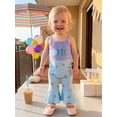 thumbnail image 4 of BemeyourBBs Baby Girl First Birthday Outfit 1st Birthday One Years Old Clothes Summer Waffled Romper Overalls Donut Sweet One Letter Embroidery Tie-up Strap Sleeveless Flared Jumpsuit, 4 of 9