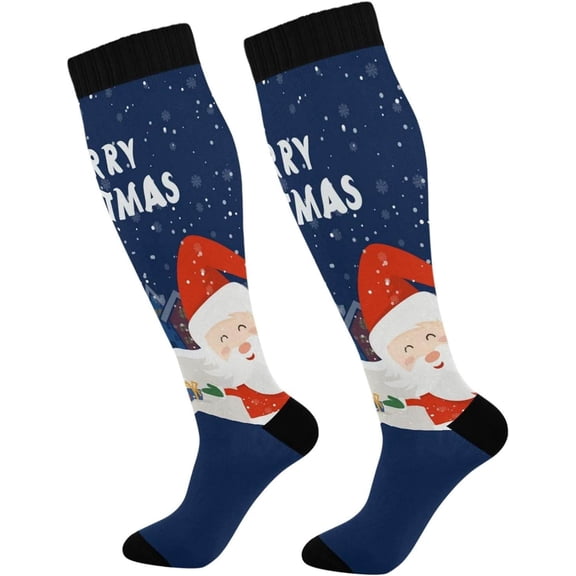GZHJMY Merry Christmas Cute Santa Compression Socks for Women Men, Knee High Stockings for Athletic Sports,Running,Travel (20-30mmHg)