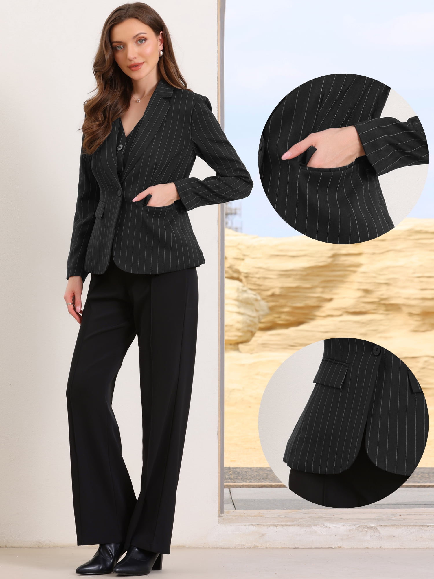 DARING DIVA Women's Notched Lapel One Button Work Office Suit Jackets S Black