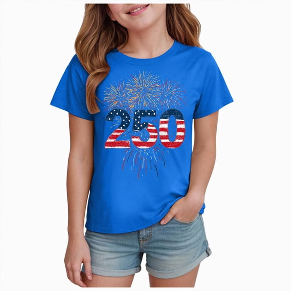 BOBOGOJP Boys Girls American Shirts 4th of July T-Shirt Toddler Independence Tops Tees Blue for Size 7-8 Years
