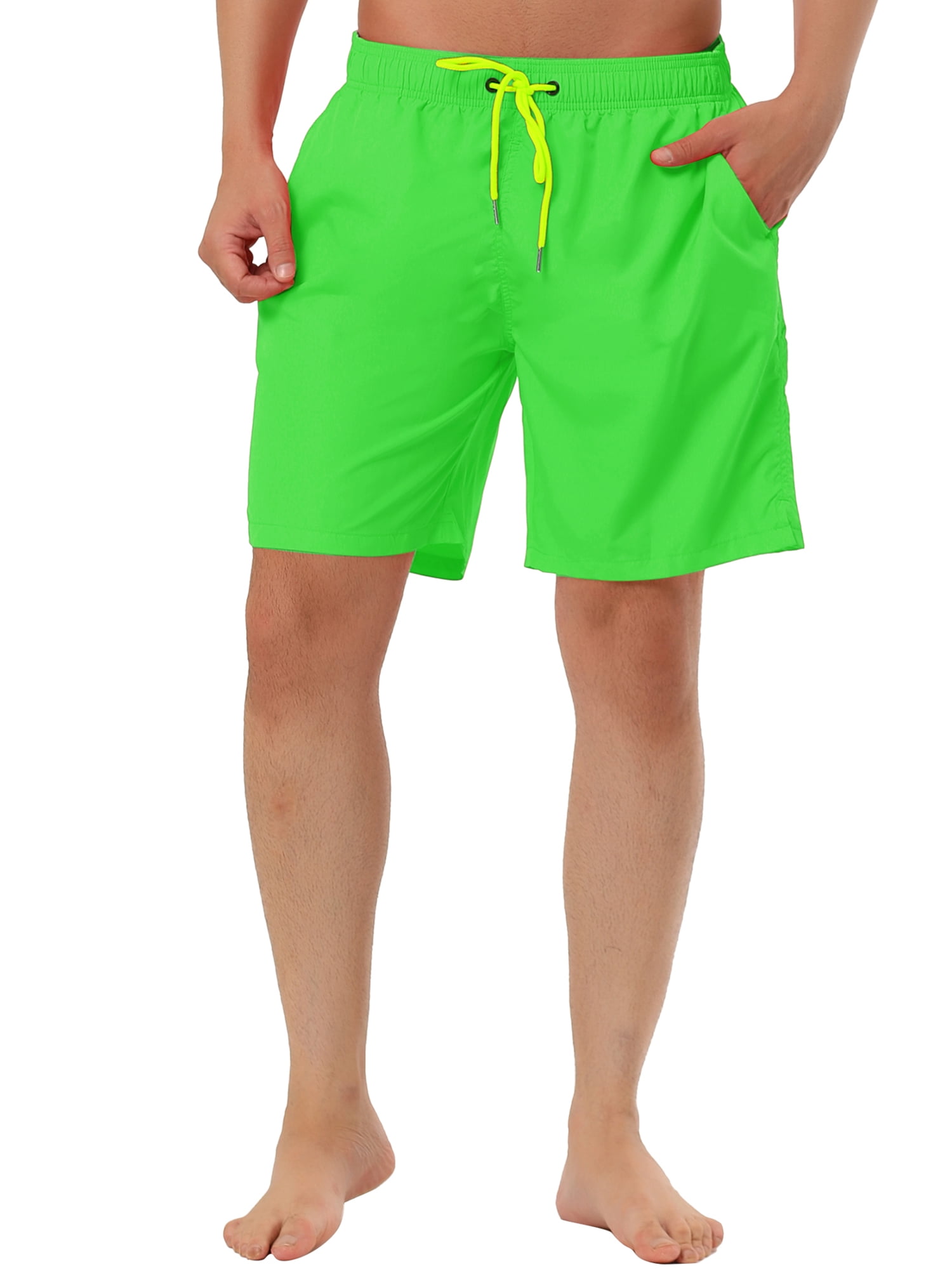 Unique Bargains Men's Summer Beach Drawstring Waist Surfing Mesh Lining Swim Shorts 32 Green