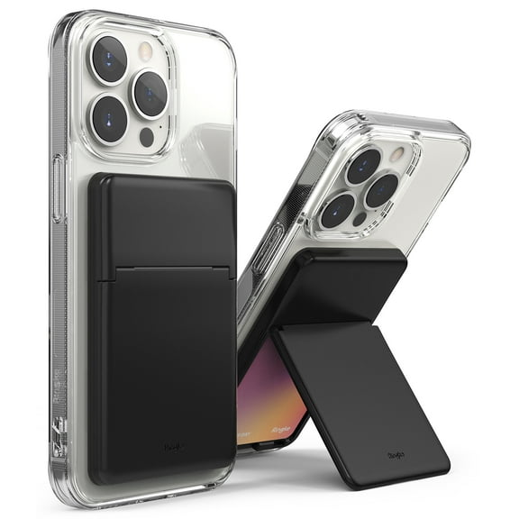 Ringke Stand Slot Card Holder, 3M Adhesive Stick-on Minimalist Credit Card ID Wallet Sleeve Attachment, Phone Grip, Phone Stand - Black