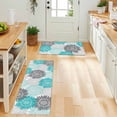 thumbnail image 3 of Kitchen Rugs and Mats 2 Pieces Bloom Sunflower Runner Rug Sets Teal Blue Blue Blooming Floral Soft Comfort Standing Kitchen Mats for Floor Absorbent Area Rugs Carpet Non Slip Cushioned Doormat, 3 of 9