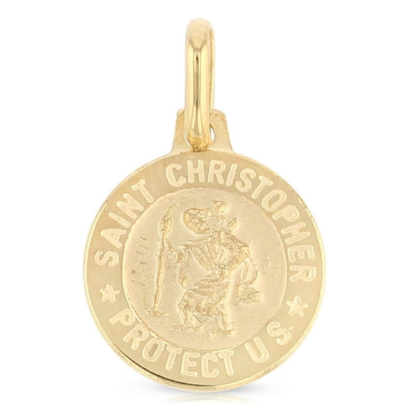 Ioka-14K Yellow Gold St. Christopher Protect Us Religious Charm Pendant For Necklace or Chain